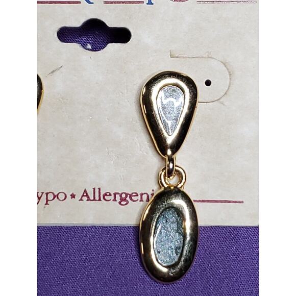 Courtney G Dangle Earrings, Gold Tone & Glitter Enamel, hypo allergenic, on card - Picture 3 of 9